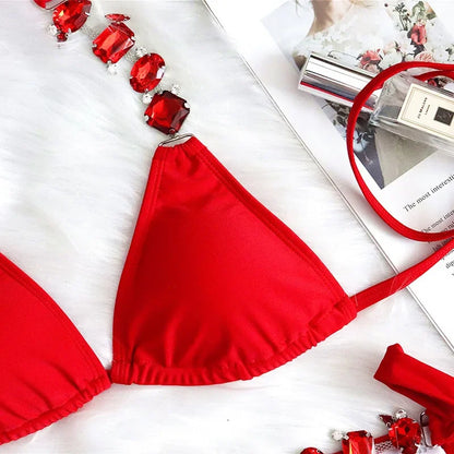 2026 Shiny Rhinestone Diamond Bikini Women Swimsuit Female Swimwear Two Pieces Bikini Set Halter Metal Chains Bathing Suit Swim