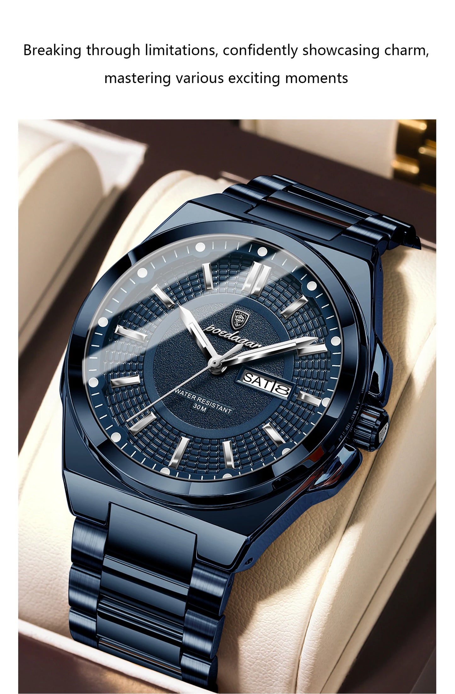 POEDAGAR Top Business Men's Watches Stainless Steel Waterproof Luminous Man Watch Date Week Quartz Casual Fashion Men Wristwatch
