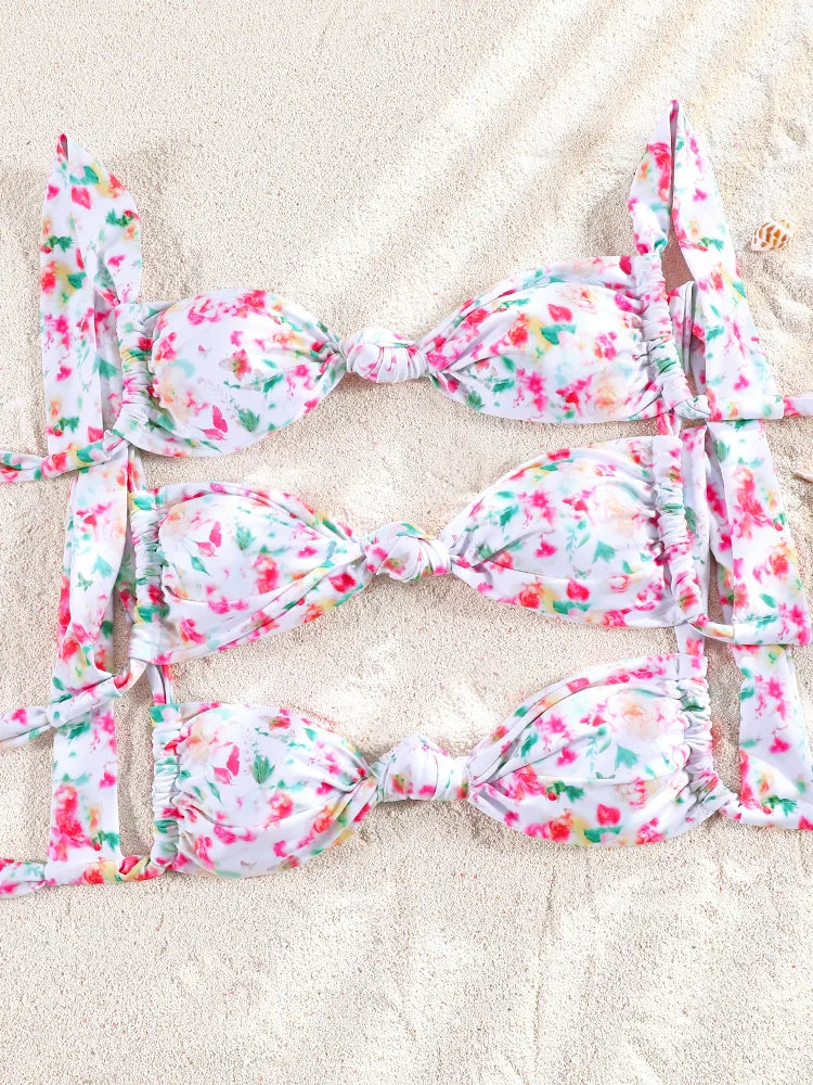 ZRTAK Push Up Bikinis Set Two Piece Suit Women Swimsuit 2025 Bathing Suit Sexy Bikini Swimwear Print Beachwear Tied Biquinis
