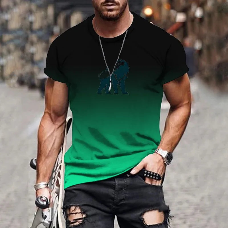 Trendy and fashionable new men's T-shirt 3D printed gradient printed top summer streetwear O-neck plus size pullover