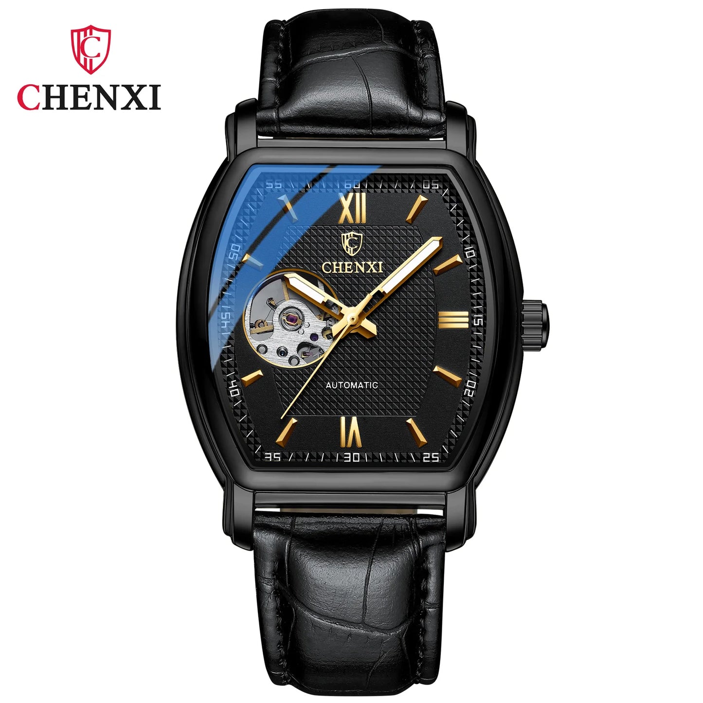 Automatic Mechanical Skeleton Man Watch Fashion Luxury CHENXI Watches For Men Business Leather Waterproof Tonneau Wristwatch