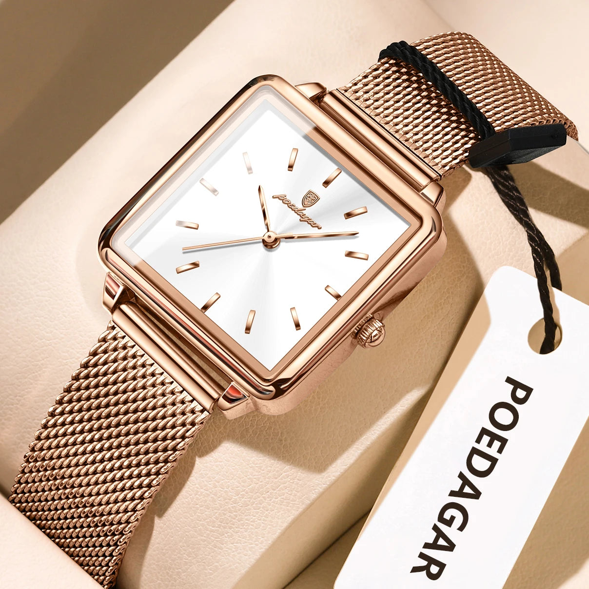 POEDAGAR Square Fashion Ladies Watch Waterproof Stainless Steel Mesh Watch For Woman Elegant Women's Quartz Watches Female Reloj