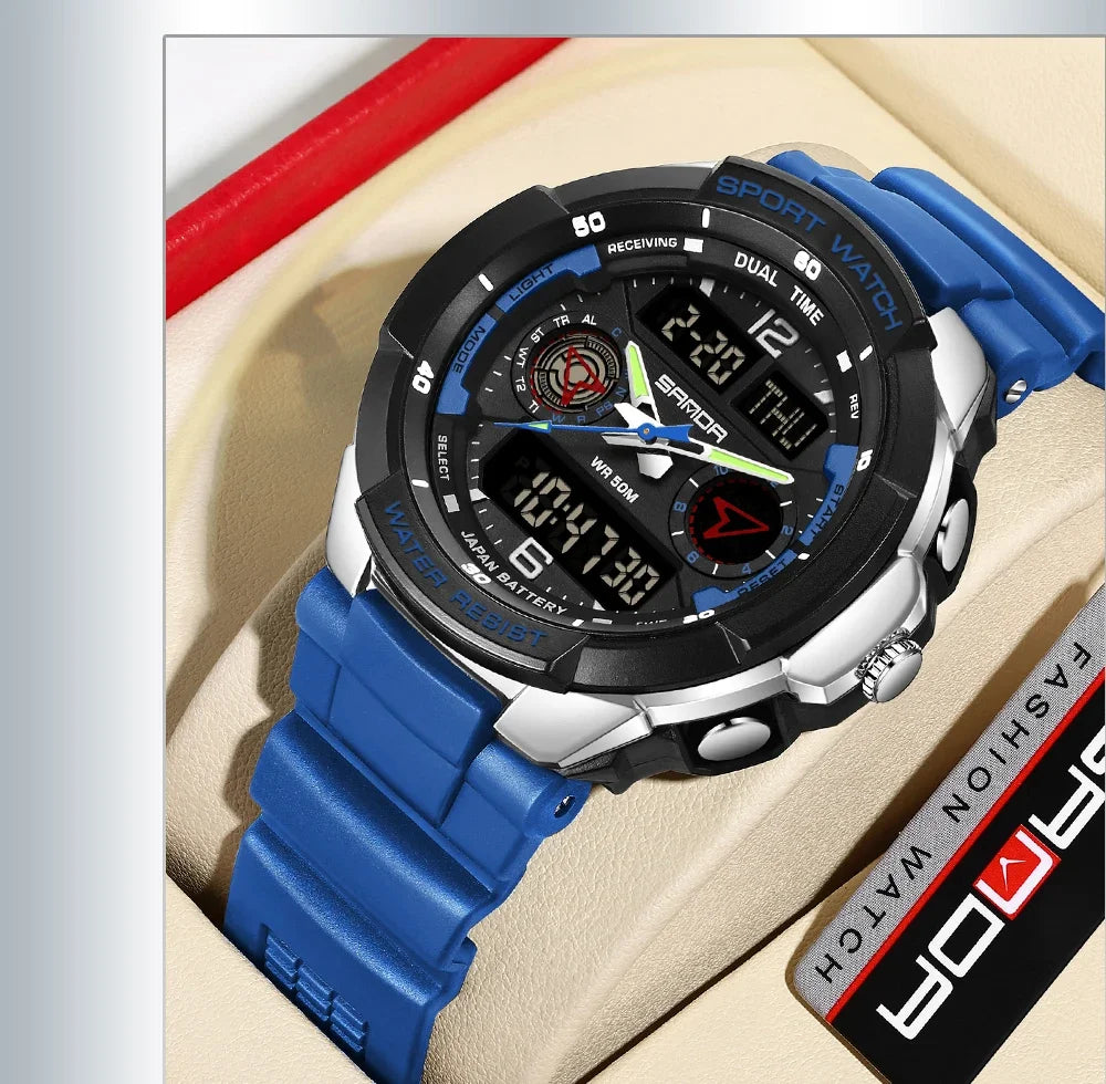 SANDA 6197 Top Class Men's Korean Student Electronic Watch Sports Multi functional Alarm Clock Waterproof Men's Watches 2024