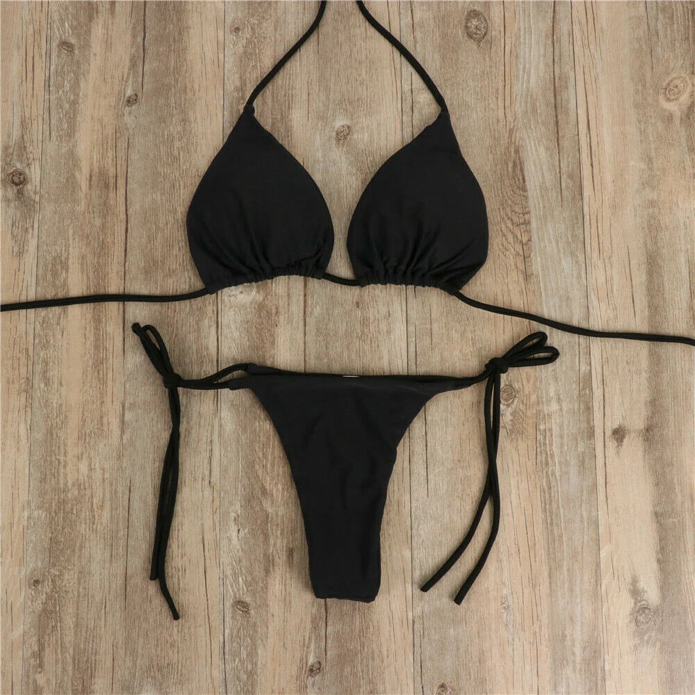 Women Thong Bikini Set Side Tie Sexy Swimsuit Bandage Style Brazilian Split Swimwear Female Bathing Suits 2024