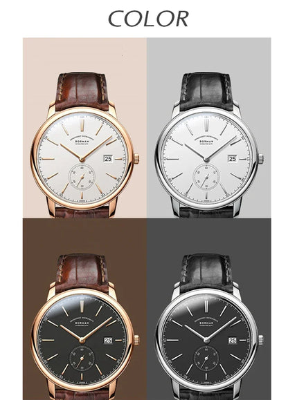 BORMAN Luxury Mens Automatic Mechanical Watch Rose Gold Case Sub Dial Sport Watches Genuine Leather High Quality Gentleman Clock