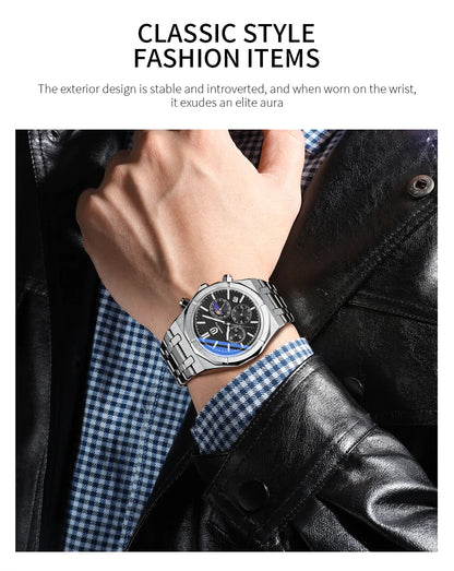 QINGXIYA Luxury Chronograph Quartz Watch Men Sport Military Watch For Men Waterproof Luminous Date Stainless Steel Men's Watches