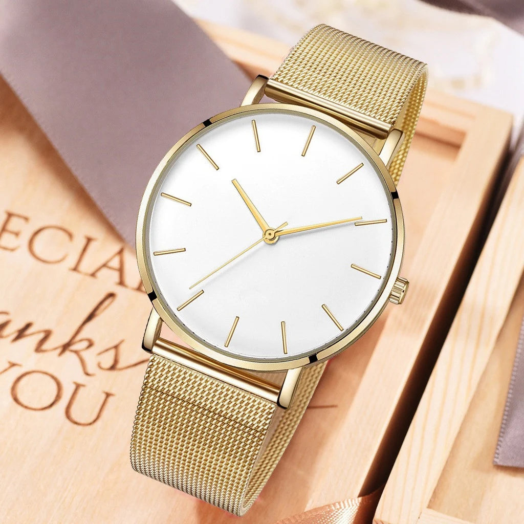Top Brand Luxury Watches Women Fashion Stainless Steel Mesh Belt Quartz Wristwatch Simple Casual Ladies Clock Gift Montre Femme