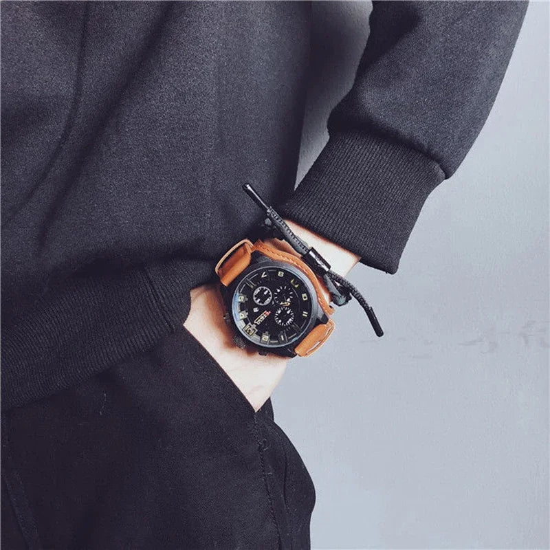 Retro Men's Watches High-end Luxury Man Watch PU Leather Strap Date Business Quartz Watch Big Dial Military tactical Wristwatch