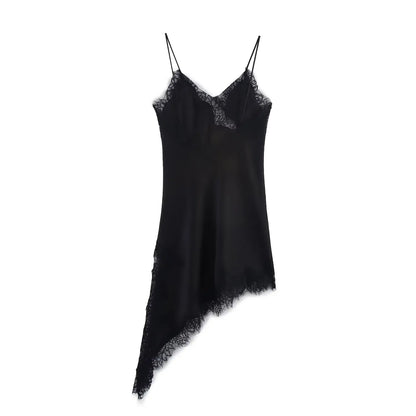 Women Fashion Sexy V-Neck Lace Elegant Halter Dress Asymmetric Hem Dress 2026 Summer New Fashion Holiday Party Beach Dresses