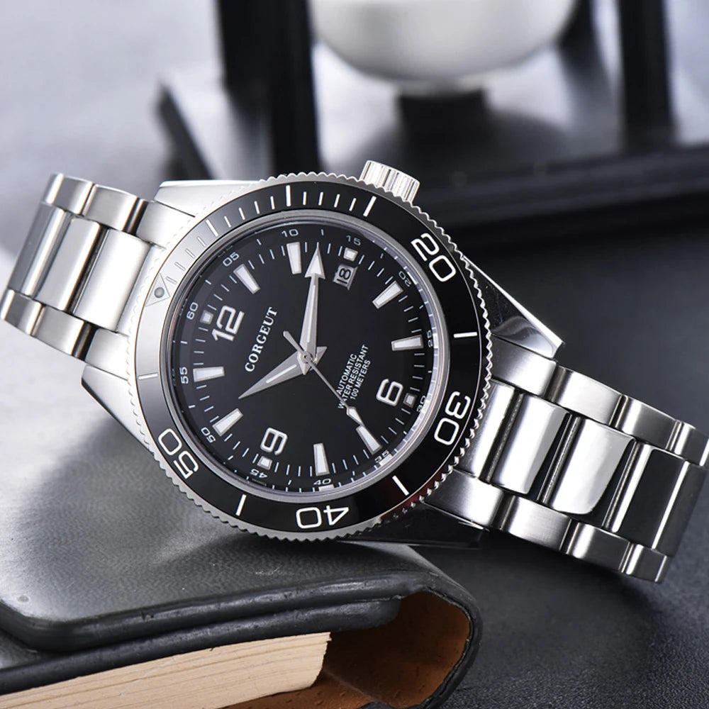 Luxury Corgeut Automatic Mens Watches Ceramic 10bar Swim Stainless Steel NH35A Watch Men Mechanical Wristwatch Relogio Masculino
