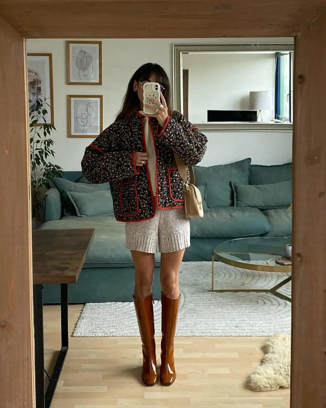 New Women's Floral/Gingham Print Lightweight Quilted Parkas Woman Long Sleeve Pockets Vintage Winter Jacket Coat Streetwear Tops