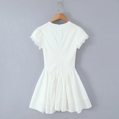YENKYE Sweet Cute White Mini Dress For Pretty Girl Elegant A-line Bow V Neck Summer Dresses Party Robe Vacation Vestidos 2025