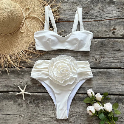 Two-Pieces Women Floral Lace Up 2023 Push-Up Padded Bra White Bikini Set Swimsuit Swimwear Bathing Suit Beachwear Biquini