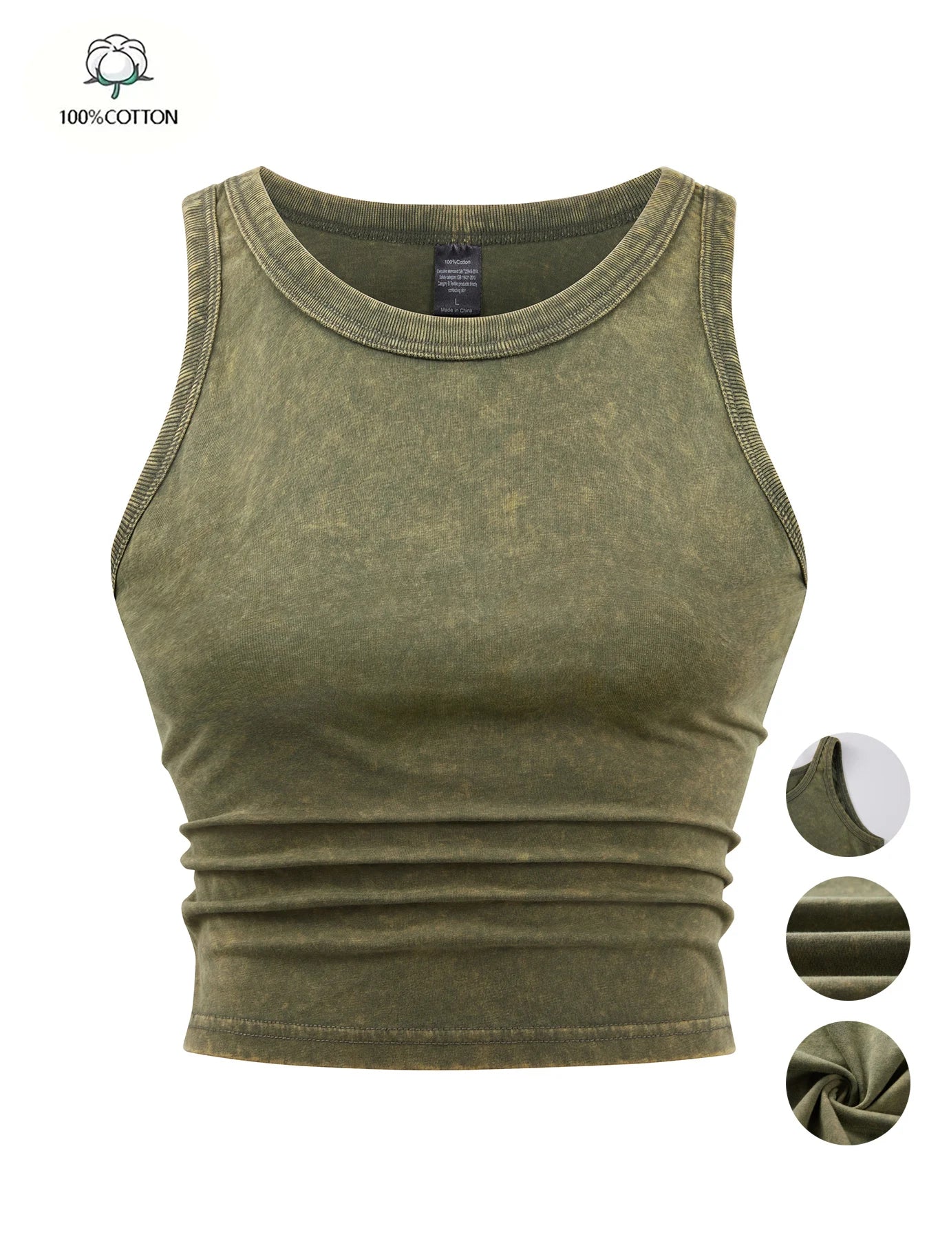 Y2k Cotton Solid Tank Tops For Womens Summer Sexy Sleeveless O-Neck Tight Washed Crop Tees Casual All-math Basic Streetwear