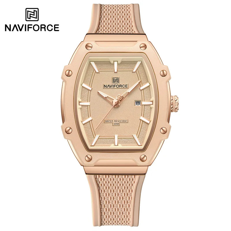 NAVIFORCE Elegant Ladies' Watch Fashion Luminous Pointer 3ATM Waterproof Calendar Display Silicone Strap Women's Quartz Watches