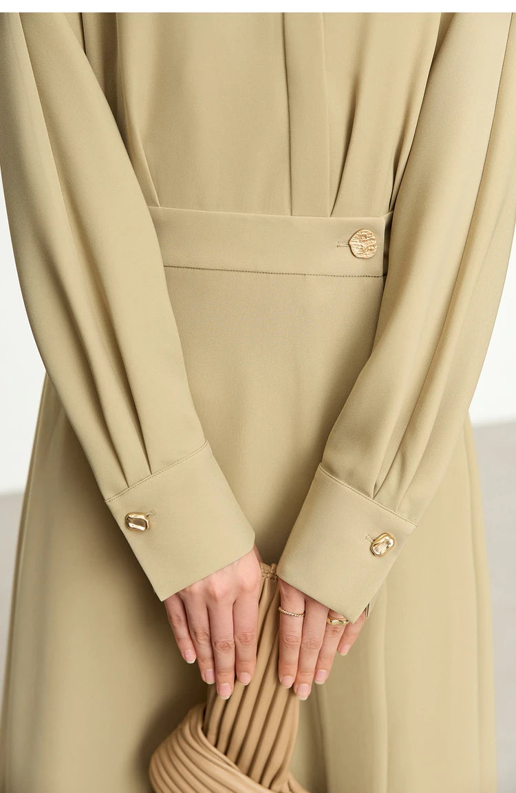 AMII Minimalist French Long-sleeve Shirt Dress for Women 2024 Autumn New A-line Office Lady Solid Midi Dresses Vestidos 12343290