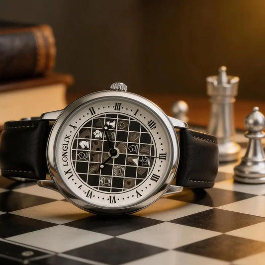 Men automatic watch chess checjerboard mechanical watches waterproof vintage business luminous skeleton leather gift for you