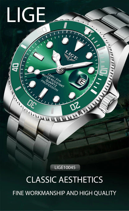 LIGE Top Luxury Watches For Men Fashion 30M Waterproof Luminous Date Quartz Wristwatches Casual Business Mens Watch Roloj Hombre