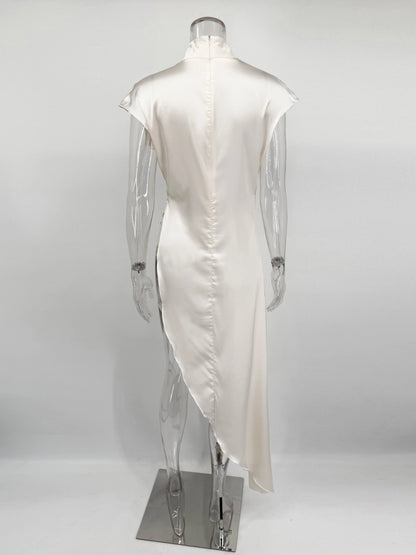 Tossy Casual Sleeveless Satin Maxi Dress Female Turtleneck Patchwork Slim Fashion Solid Commute Dress For Women Long Dress 2025