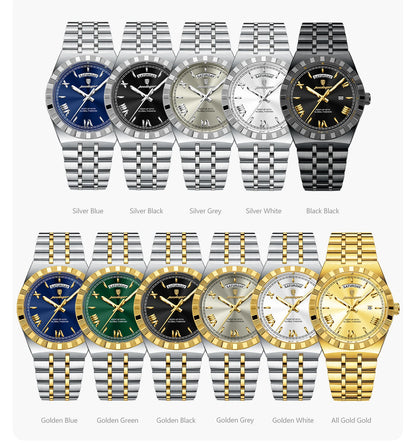 POEDAGAR Fashion Business Men's Watch Luminous Waterproof Week Date Luxury Man Wristwatch Stainless Steel Quartz Watches For Men