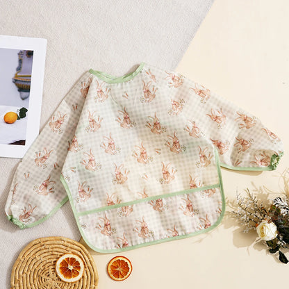 Elinfant 1PC Long Sleeve Bibs, Waterproof Feeding Bibs,Washable Burp Cloth,Coveralls Bibs,Easy To Clean,Wash-Free Eating Bibs