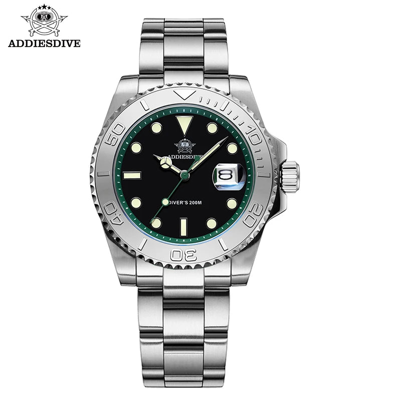 ADDIESDIVE Men's Watch BGW9 Super Luminous 316L Stainless Steel 20Bar Diving Quartz Steel Watches