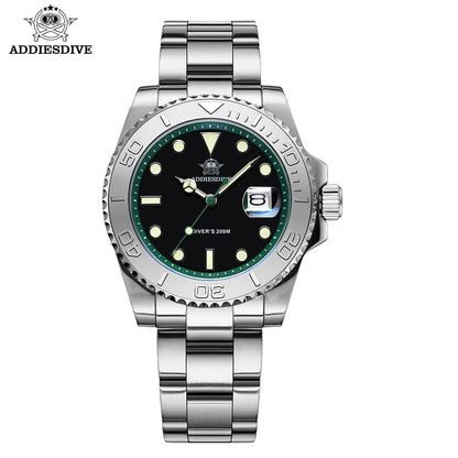 ADDIESDIVE Men's Watch BGW9 Super Luminous 316L Stainless Steel 20Bar Diving Quartz Steel Watches