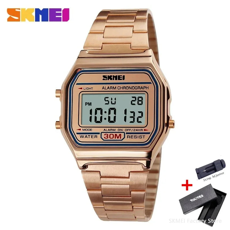 SKMEI 1123 Luxury Retro Digital Sports Watch for Men Stainless Steel Waterproof Mens Wristwatches Steel Clock 1328 Reloj Hombre