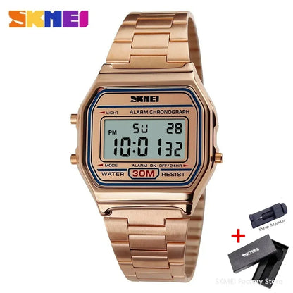 SKMEI 1123 Luxury Retro Digital Sports Watch for Men Stainless Steel Waterproof Mens Wristwatches Steel Clock 1328 Reloj Hombre
