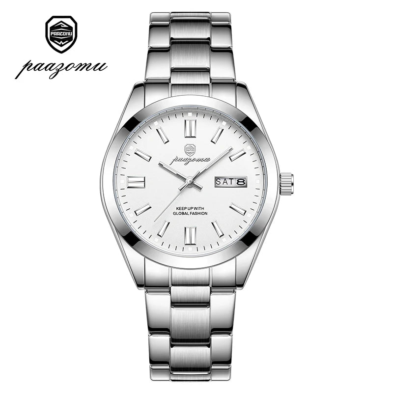 PAAZOMU Man Fashion Wristwatch Business Stainless Steel Band Quartz Men Watch Waterproof Luminous Date Square Men's Watches