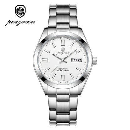 PAAZOMU Man Fashion Wristwatch Business Stainless Steel Band Quartz Men Watch Waterproof Luminous Date Square Men's Watches