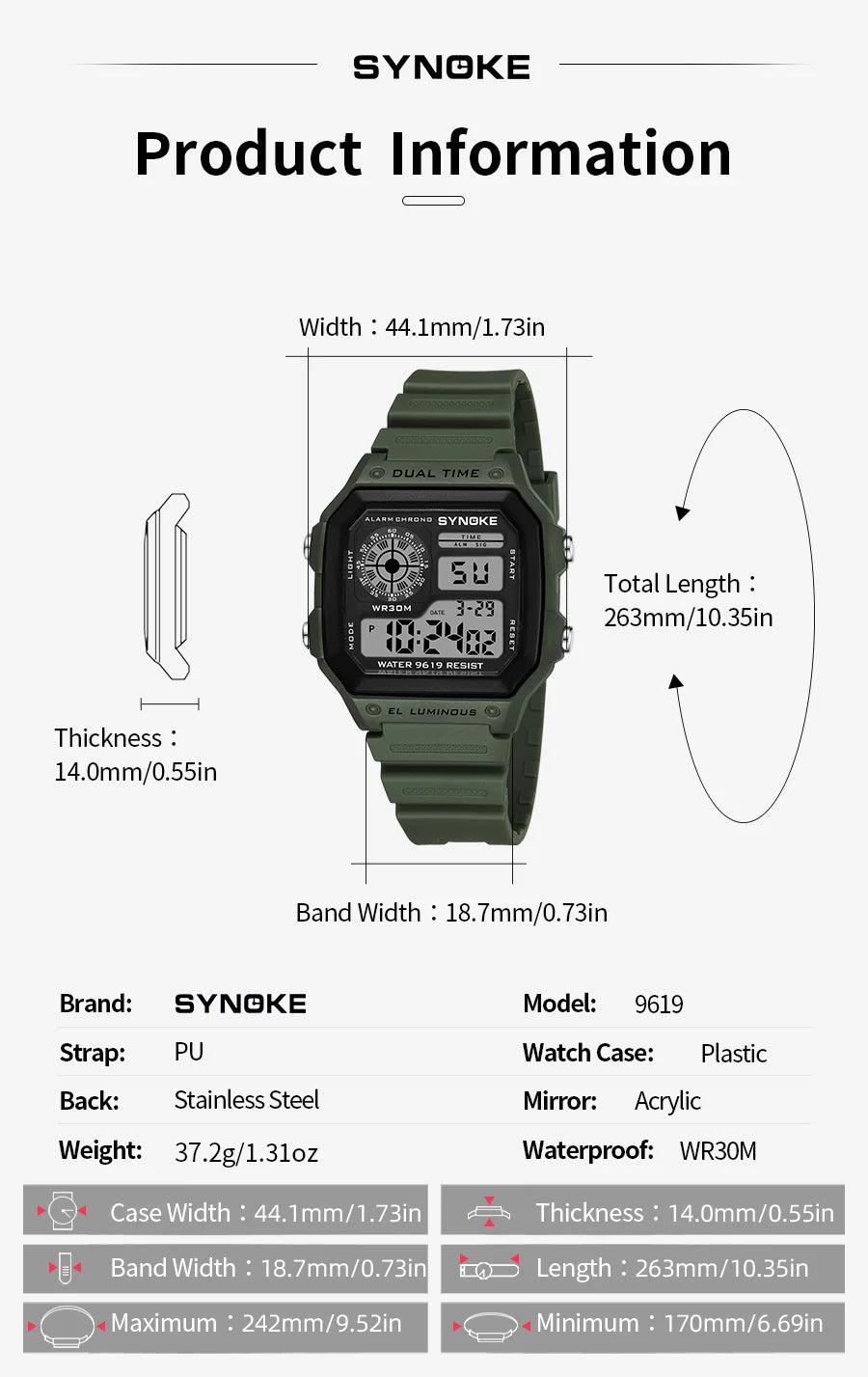SYNOKE Digital Watches Men Sports Luminous Multifunction Waterproof Chrono Wristwatch Outdoor and Running Student Seven Light