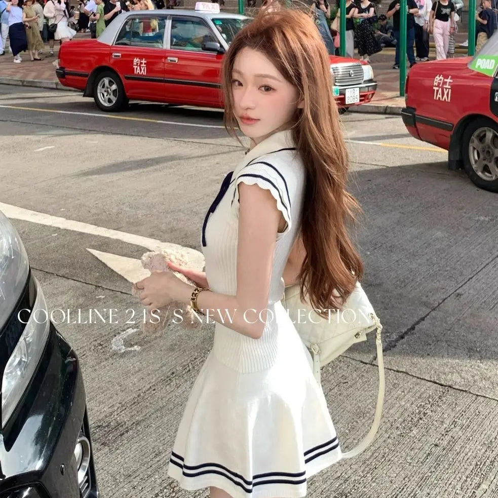 Onalippa Contrast Flying Sleeves Mini Dress for Women Striped Ruffles Elastic A Line Dresses Preppy Style High Waist Vestidos