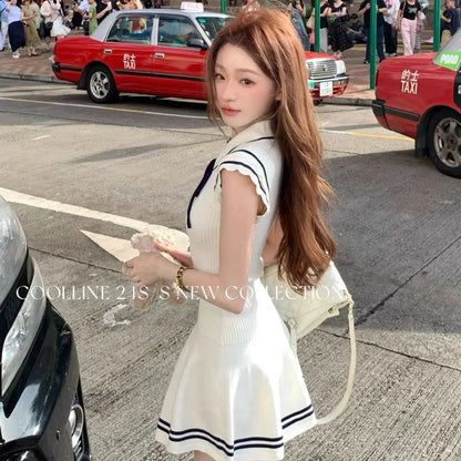Onalippa Contrast Flying Sleeves Mini Dress for Women Striped Ruffles Elastic A Line Dresses Preppy Style High Waist Vestidos