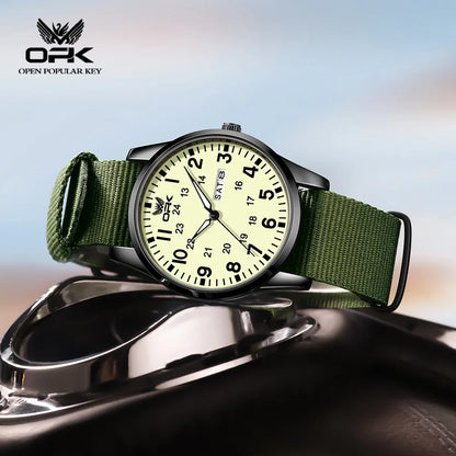 OPK 6090 Quartz Watches for Man Fashion Casual Nylon Webbing Watchband Dual Calendar Waterproof Luminous Men's Sports Watches