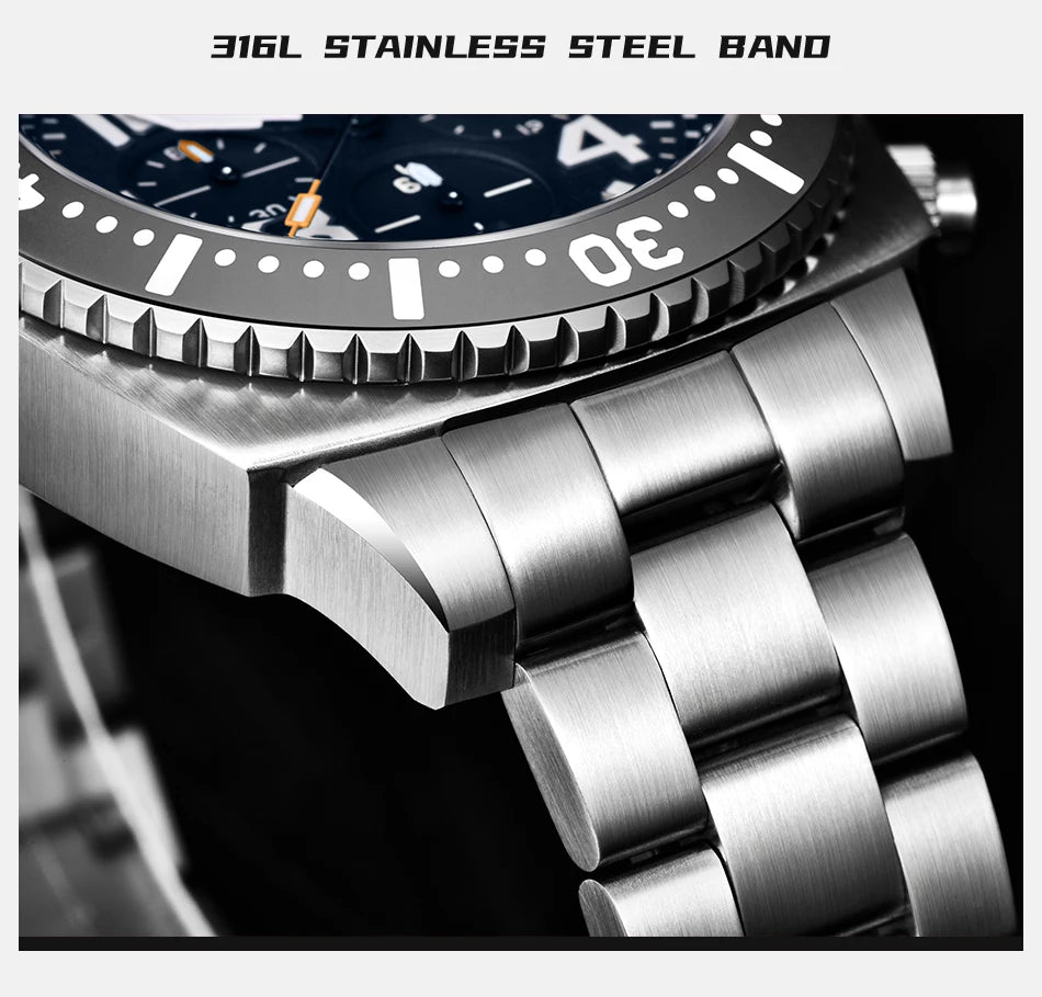 FEELNEVER New Diver Quartz Watch for Men 316L Stainless Steel Sapphire Big Dial Watch Men Outdoor 1000M Waterproof Men's Watches