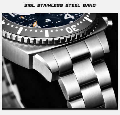 FEELNEVER New Diver Quartz Watch for Men 316L Stainless Steel Sapphire Big Dial Watch Men Outdoor 1000M Waterproof Men's Watches