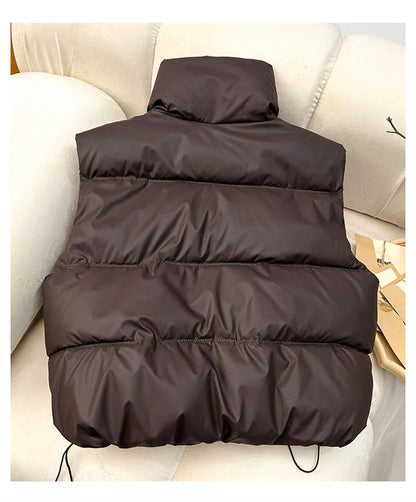 Winter Down Cotton Vest Jacket Women's 2025 New Sleevele Stand Parkas Warm Short Vest Coat Female Waistcoat Overcoat Ladies Tops