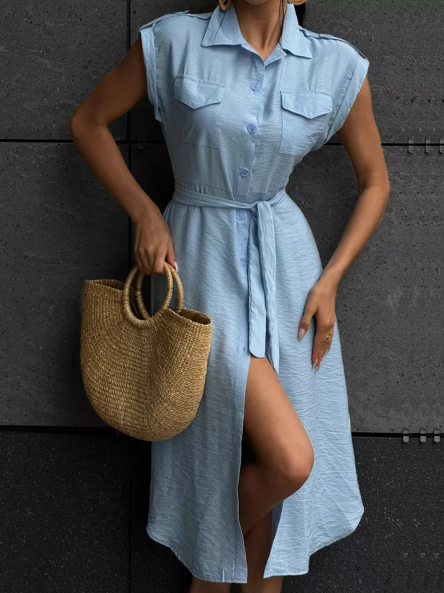 Women's Long Summer Dress Vintage A-line Casual Light Midi Dress Short Sleeve  Elegant Blue Green Dress for Women 2025