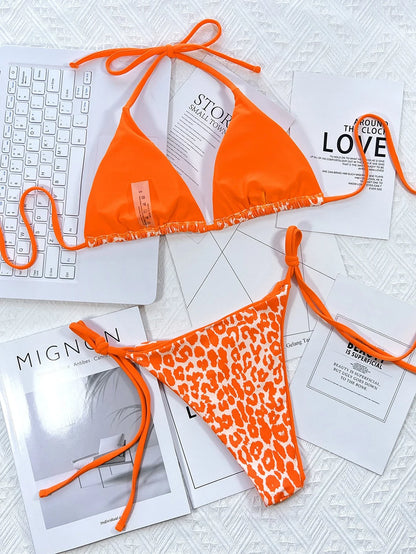 Sexy Leopard Micro Bikini 2025 Women Swimsuit Female Swimwear Thong Bikinis Set Brazilian Halter Beach Wear Lace Up Bathing Suit