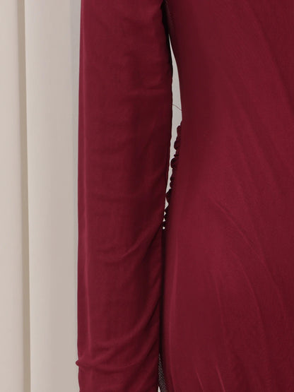 VGH Elegant Vintage Spliced Ribbon Dresses for Women Turtleneck Long Sleeve Irregular Folds Evening Luxurious Maxi Dress Female