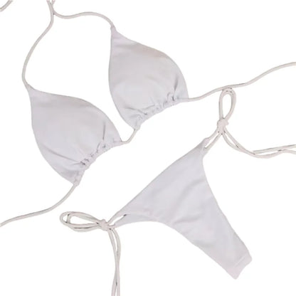 2025 Sexy Halter Solid color Bikini Set Women's Swimsuit Two-piece Triangle Thong Swimwear Bathing Suit for Beach Biquinis