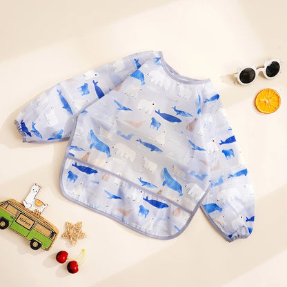 Elinfant 1PC Long Sleeve Bibs, Waterproof Feeding Bibs,Washable Burp Cloth,Coveralls Bibs,Easy To Clean,Wash-Free Eating Bibs