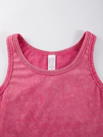 Y2k Cotton Solid Tank Tops For Womens Summer Sexy Sleeveless O-Neck Tight Washed Crop Tees Casual All-math Basic Streetwear