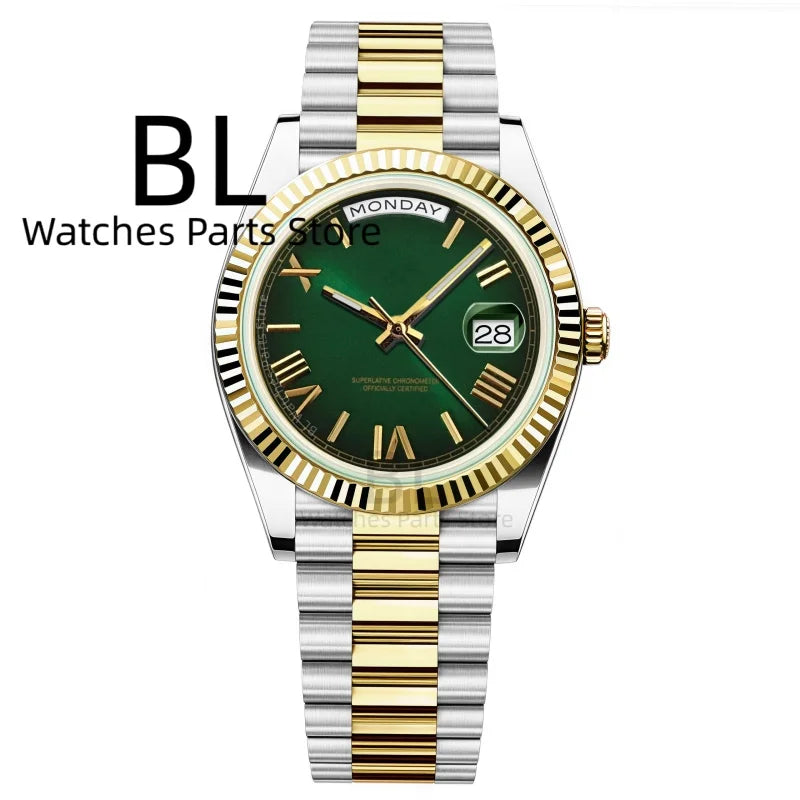 BLIGER 36mm39mm Silver Gold Luxury Enamel Dial Men's Watches Miyota8285 Week Date Function Waterproof Sapphire Glass Reloj Hombr