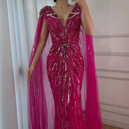 Serene Hill 2025 Turquoise Mermaid Evening Dresses Gowns With Beaded  Cape For Women's Wedding Party LA72168A Customized