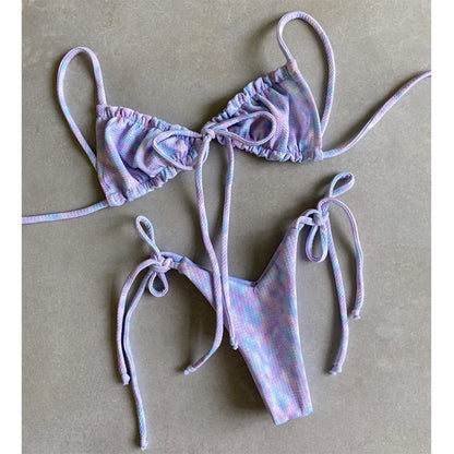 BIQIUYYI Brazilian Sexy Micro Mini Thong Bikini Set Summer Bandage Swimsuit Women Pleated Bathing Suit Beachwear Halter Biqiuni