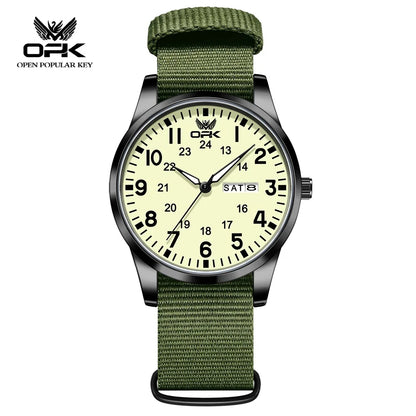 OPK 6090 Quartz Watches for Man Fashion Casual Nylon Webbing Watchband Dual Calendar Waterproof Luminous Men's Sports Watches