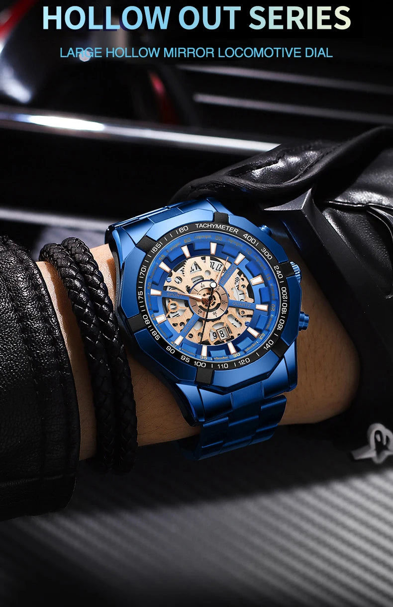 BINBOND S033 Luxury Hollow Non-Mechanical Business Quartz Men Watches 30M Waterproof Trendy Hollow Design Classics Men Watches