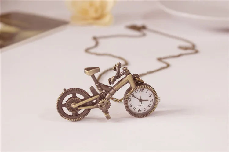 Silver Bronze Retro Bike Bicycle Design Pocket Key Ring Clip Clasp Bag Watch Quartz Watch Metal Deco Watches